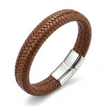 Lundholm Lars Heren Armband Leer Gevlochten Bruin Stainless Steel Sluiting