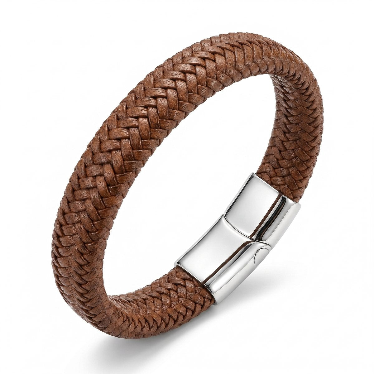 Lundholm Lars Heren Armband Leer Gevlochten Bruin Stainless Steel Sluiting