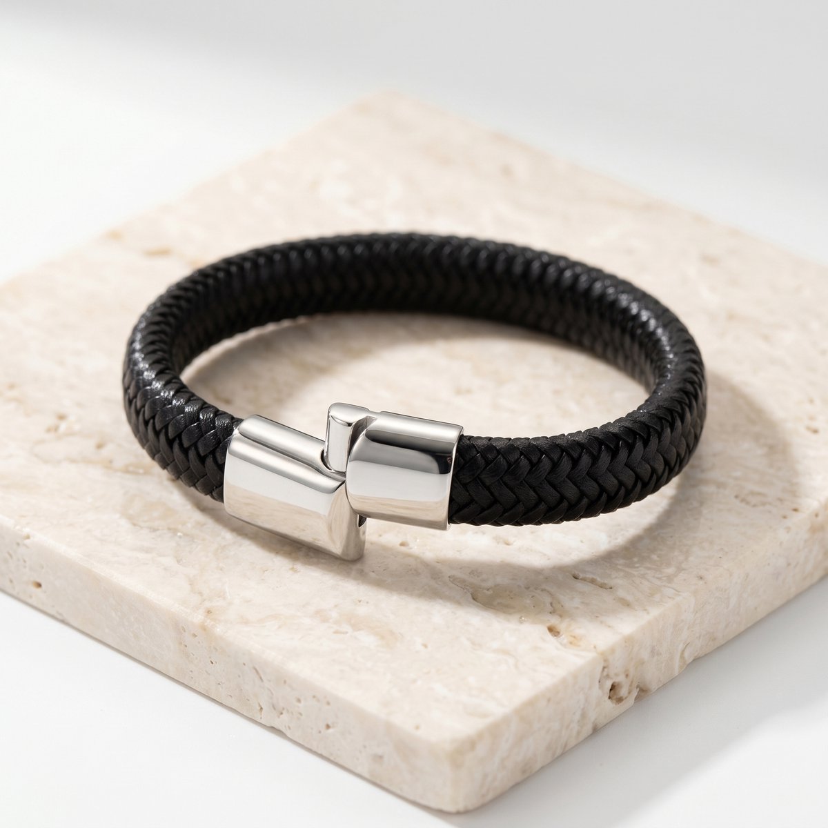 Lundholm Lars Heren Armband Zwart Travertijn Stainless Steel Sluiting