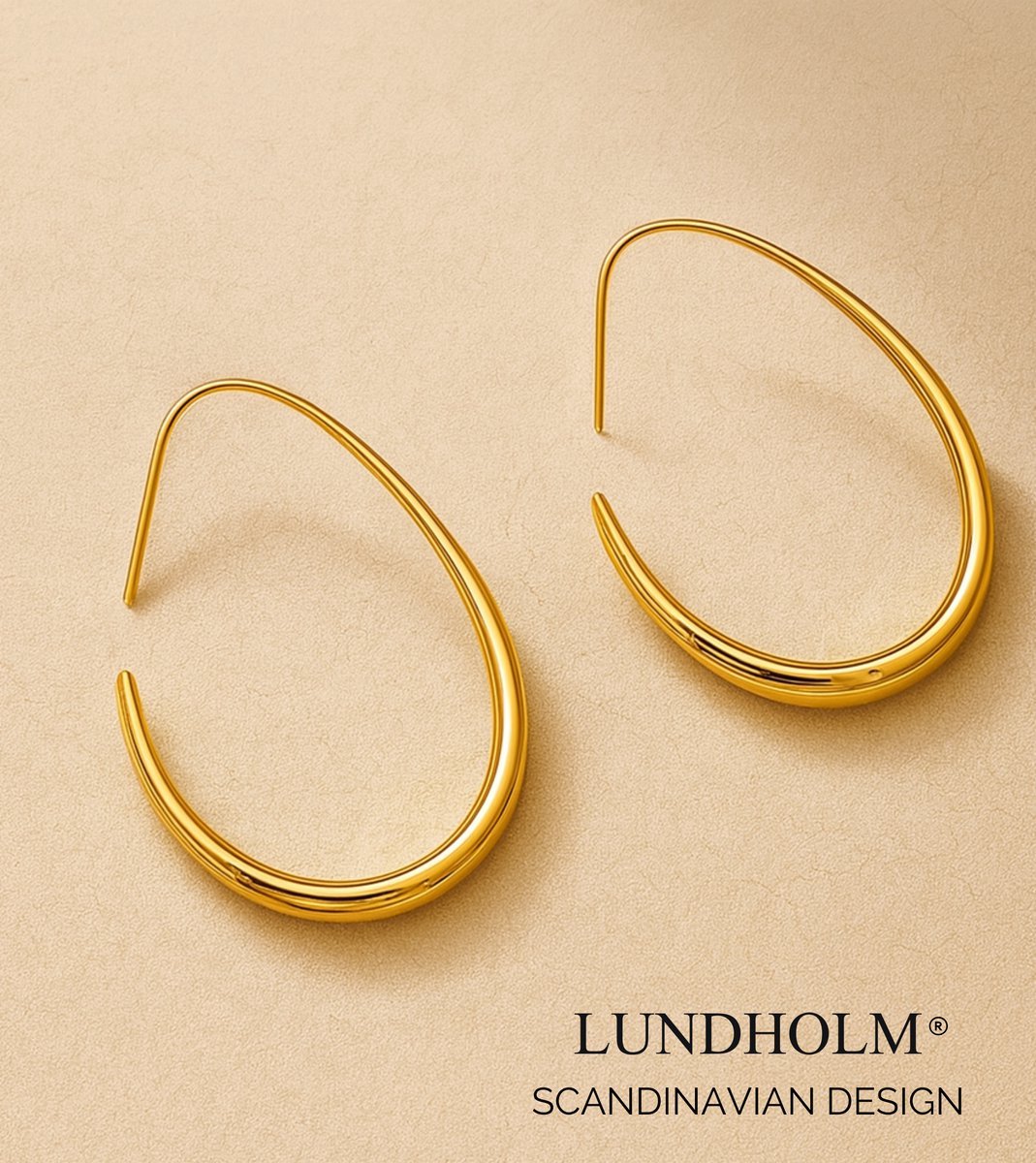 Lundholm Leanne gouden oorbellen detail — geometrisch design 4x3 cm gold plated stainless steel dames