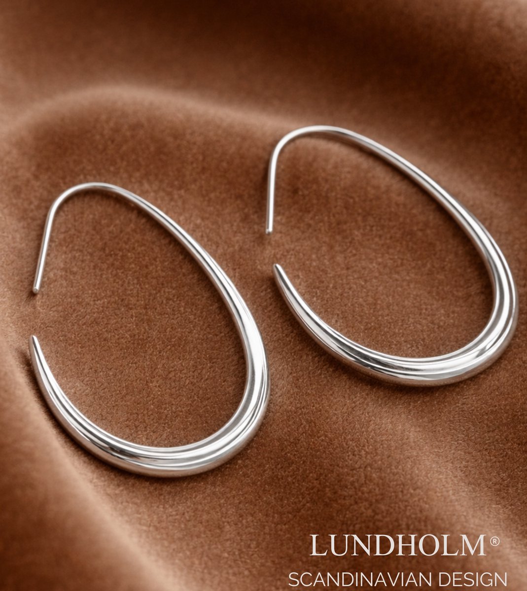 Lundholm Leanne zilver oorbellen detail — geometrisch design 4x3 cm premium stainless steel dames