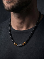 Lundholm Leif kralenketting heren zwart met tijgeroog