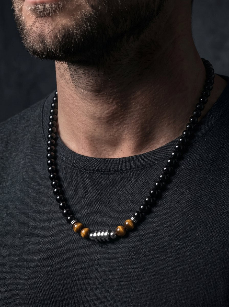 Lundholm Leif kralenketting heren zwart met tijgeroog