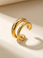 Lundholm Lize earcuff dames goudkleurig dubbel gebogen fijn 1.7x0.8cm oorklem zonder gaatje premium stainless steel pvd gold plated