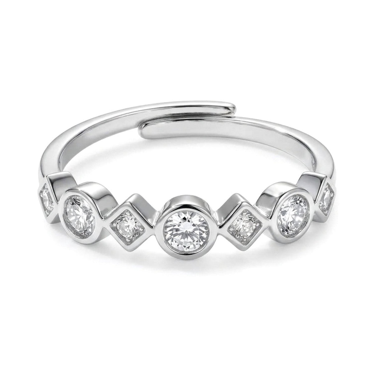 Lundholm Lumi ring dames zilverkleurig – verstelbare aanschuifring met zirkonia steentjes, premium stainless steel