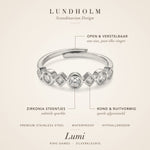 Lundholm Lumi ring zilver – verstelbaar, waterproof en hypoallergeen, one size