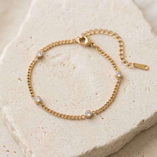 Lundholm Malva schakelarmband met zirkonia goudkleurig