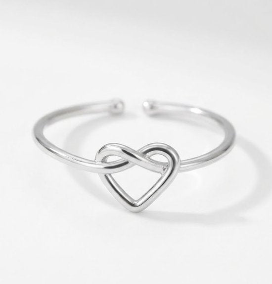 Lundholm Maya zilveren ring dames met verbonden infinity hartje – verstelbare premium stainless steel ring