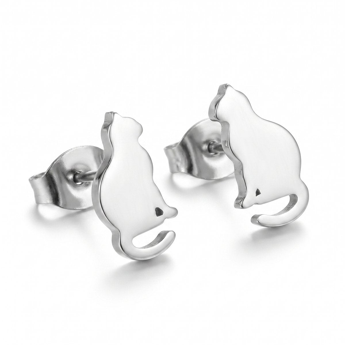 Lundholm Minou kat oorknopjes dames zilverkleurig – stainless steel