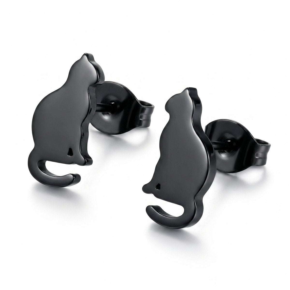 Lundholm Minou kat oorknopjes dames zwart – stainless steel