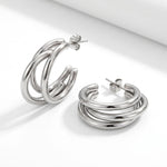 Lundholm Nika oorbellen zilver - drie bogen triple hoop stainless steel