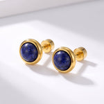 Lundholm Novi oorbellen goud met lapis lazuli – natuursteen oorknopjes 0,8 cm