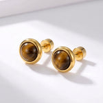 Lundholm Novi oorbellen goud met tijgeroog – goudbruine natuursteen oorknopjes 0,8 cm