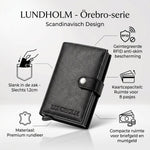 Lundholm Örebro cadeauset mannen zwart — echt leren pasjeshouder met RFID anti-skim en bijpassende leren sleutelhouder