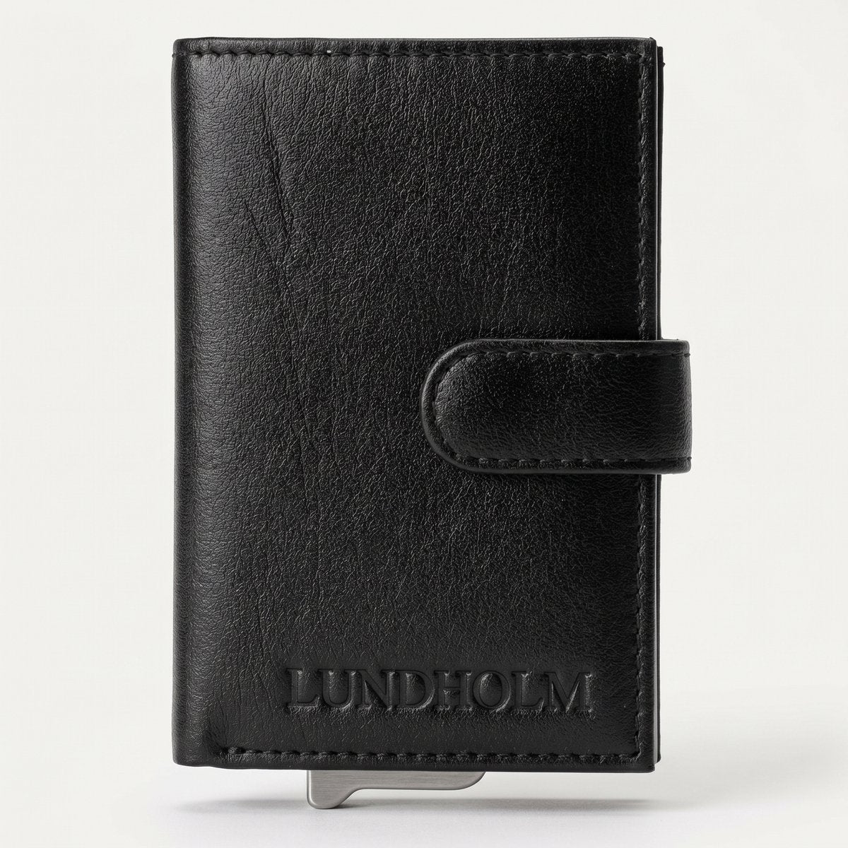 Lundholm Örebro zwart pasjeshouder met Safety Wallet aluminium kaarthouder — 5 pasjes uitschuifbaar