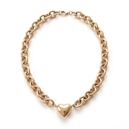 Lundholm Pernille chunky schakelketting met bol hartje goudkleurig