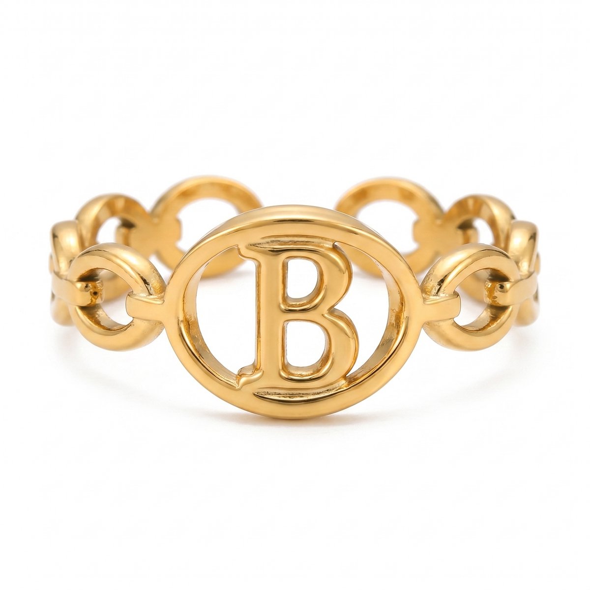 Lundholm Quincy letter B ring goud PVD verstelbare naam ring