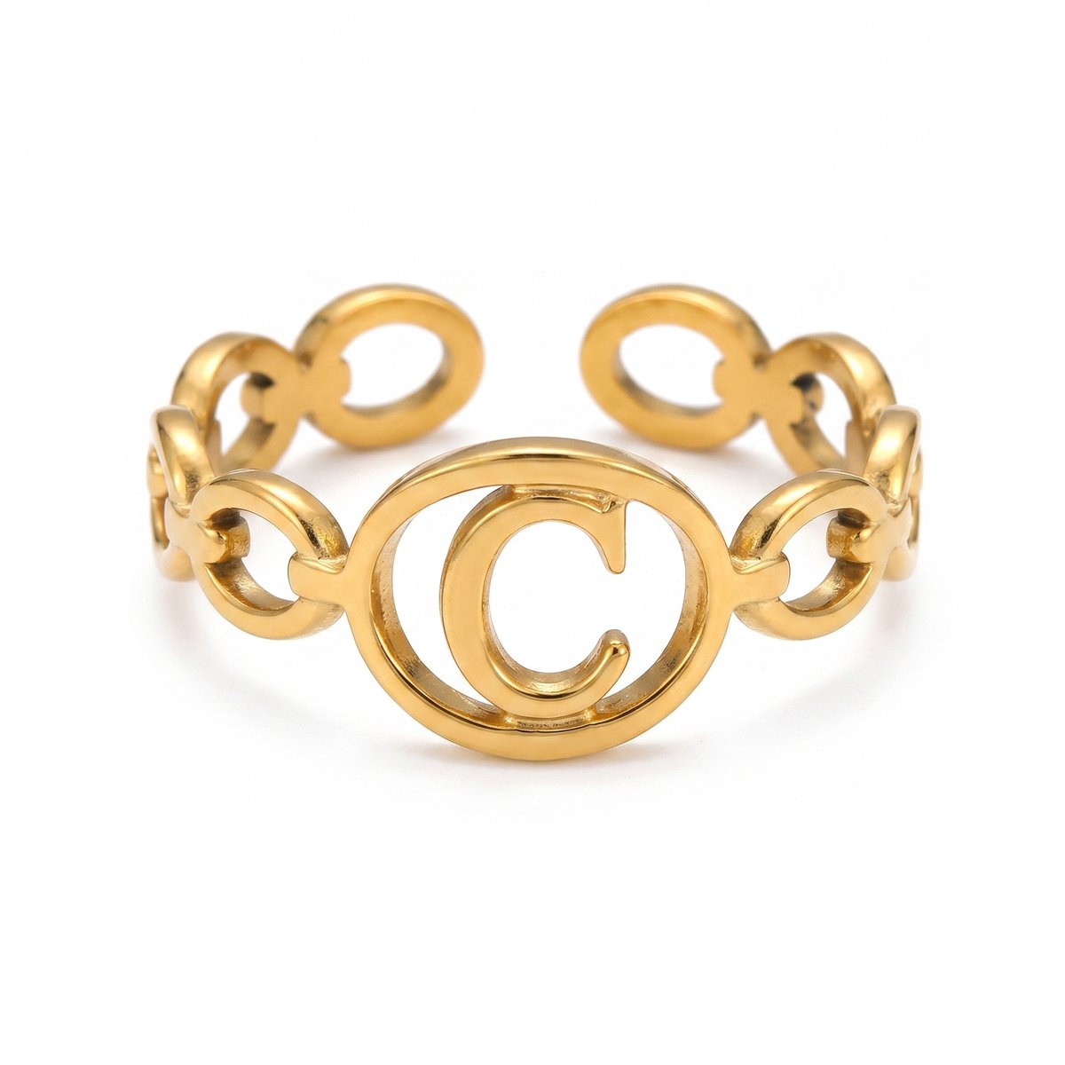 Lundholm Quincy letter C ring goud PVD verstelbare naam ring