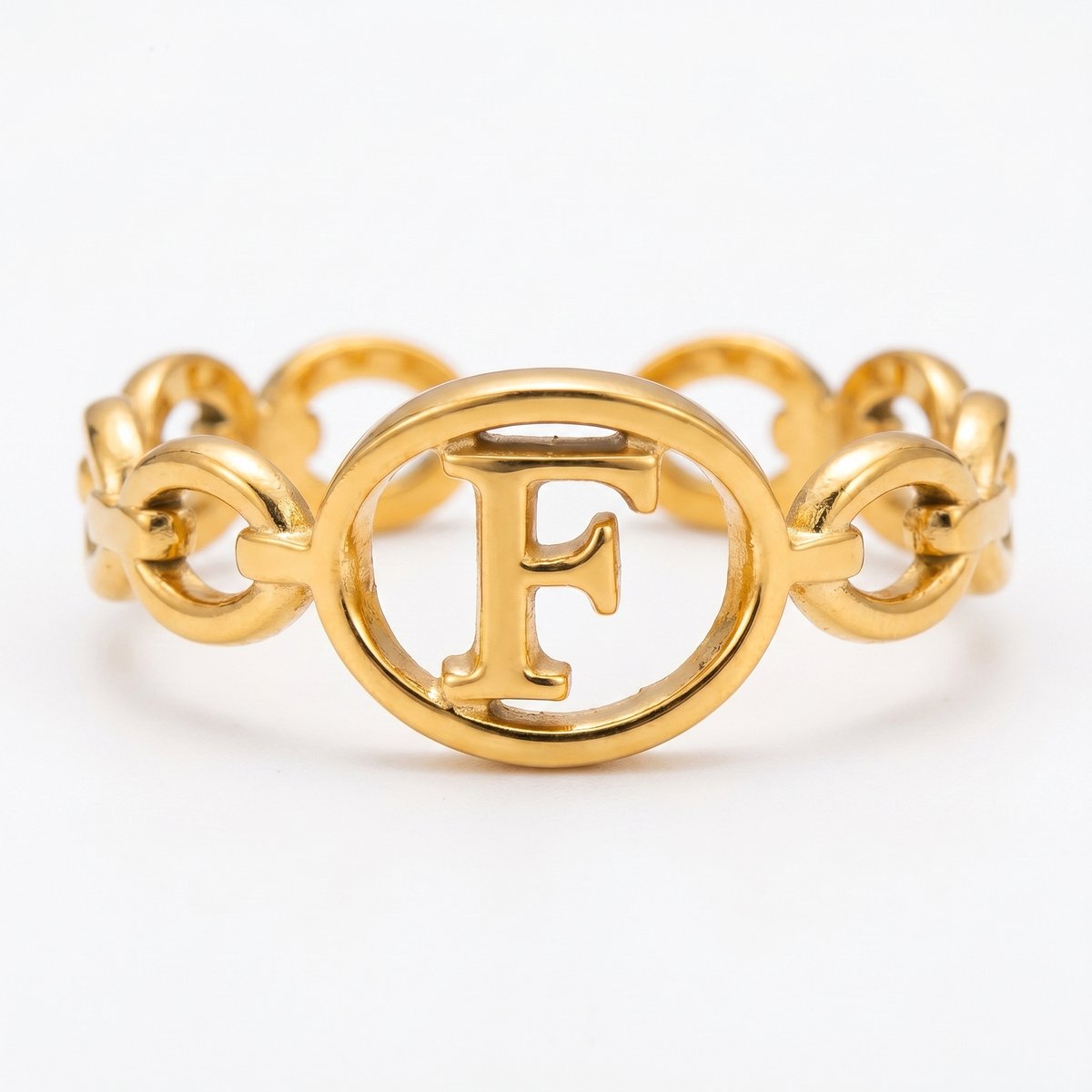 Lundholm Quincy letter F ring goud PVD verstelbare naam ring