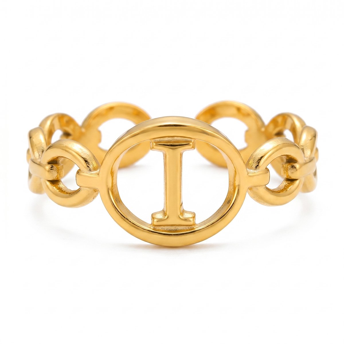 Lundholm Quincy letter I ring goud PVD verstelbare naam ring