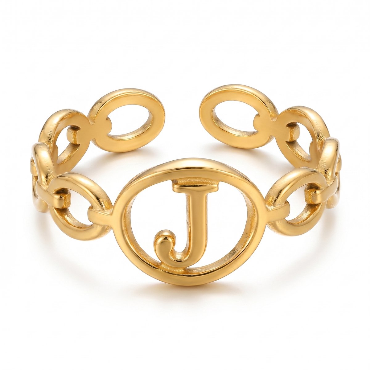 Lundholm Quincy letter J ring goud PVD verstelbare naam ring