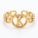 Lundholm Quincy letter K ring goud PVD verstelbare naam ring