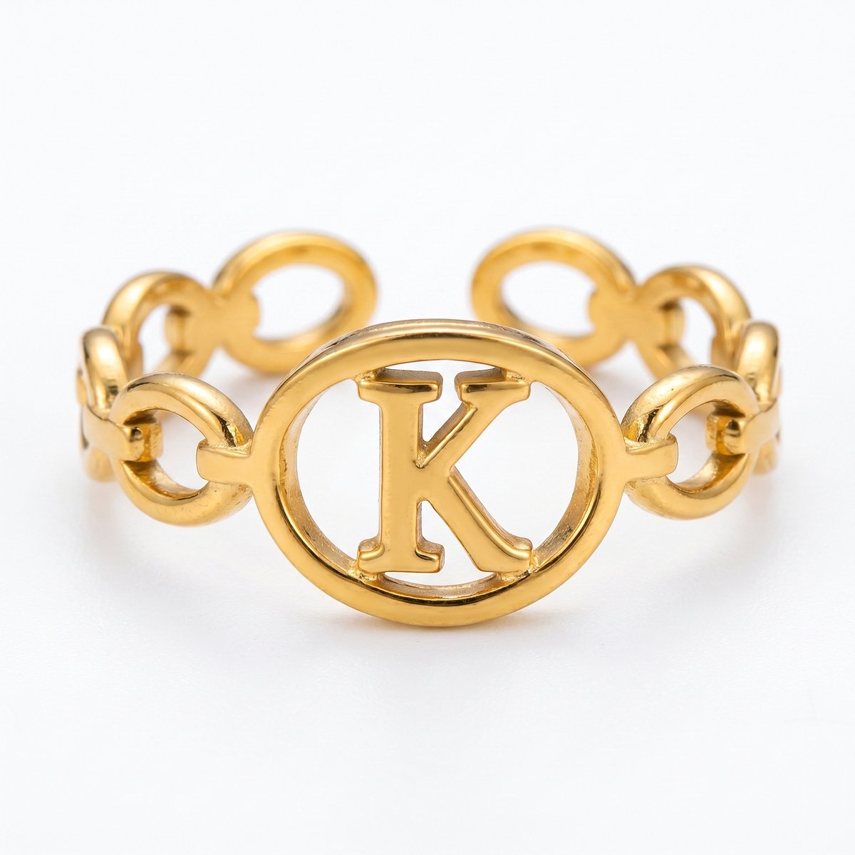 Lundholm Quincy letter K ring goud PVD verstelbare naam ring