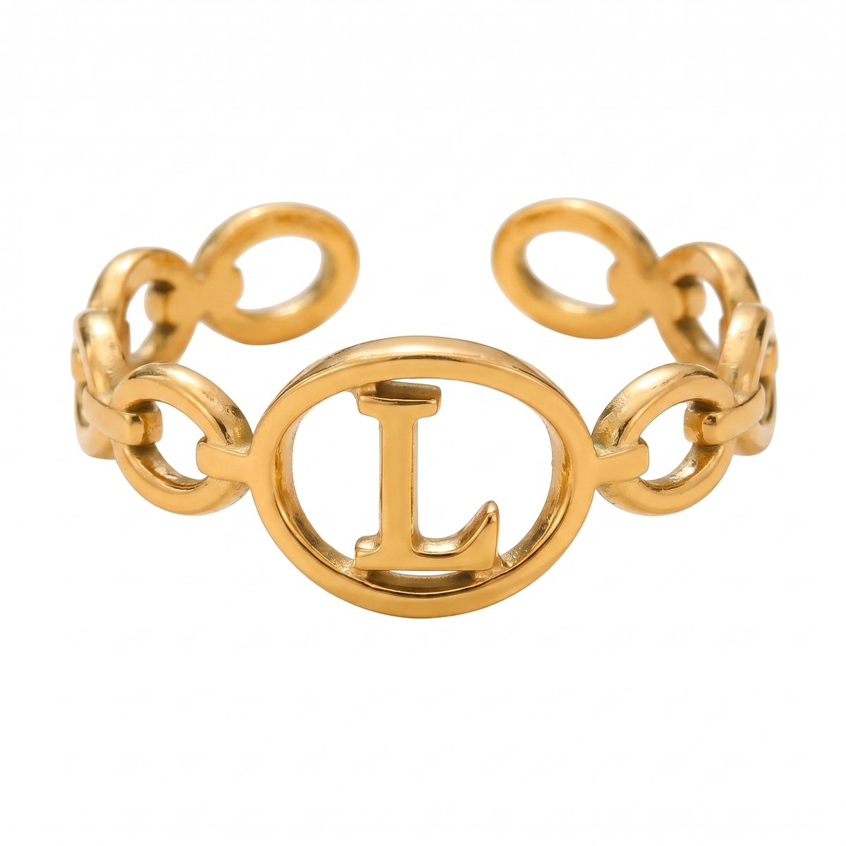 Lundholm Quincy letter L ring goud PVD verstelbare naam ring