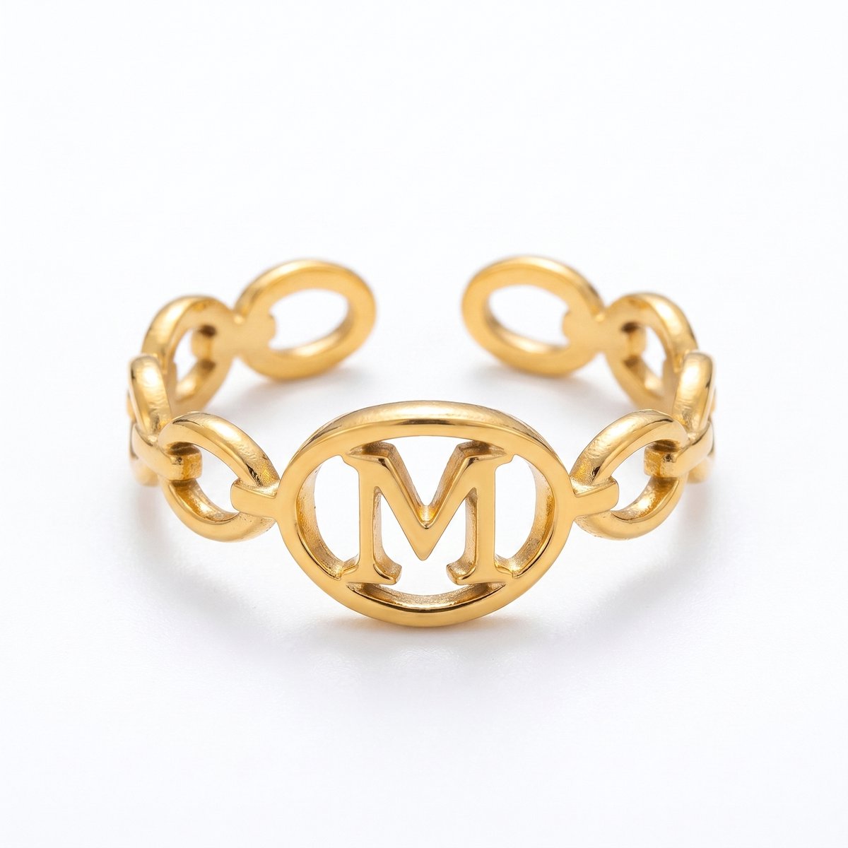Lundholm Quincy letter M ring goud PVD verstelbare naam ring