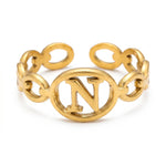 Lundholm Quincy letter N ring goud PVD verstelbare naam ring