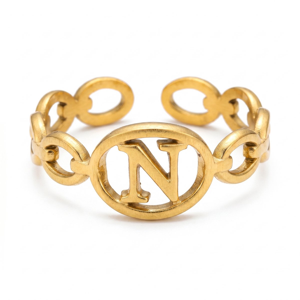Lundholm Quincy letter N ring goud PVD verstelbare naam ring