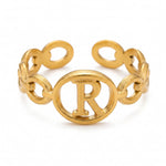 Lundholm Quincy letter R ring goud PVD verstelbare naam ring