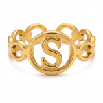 Lundholm Quincy letter S ring goud PVD verstelbare naam ring