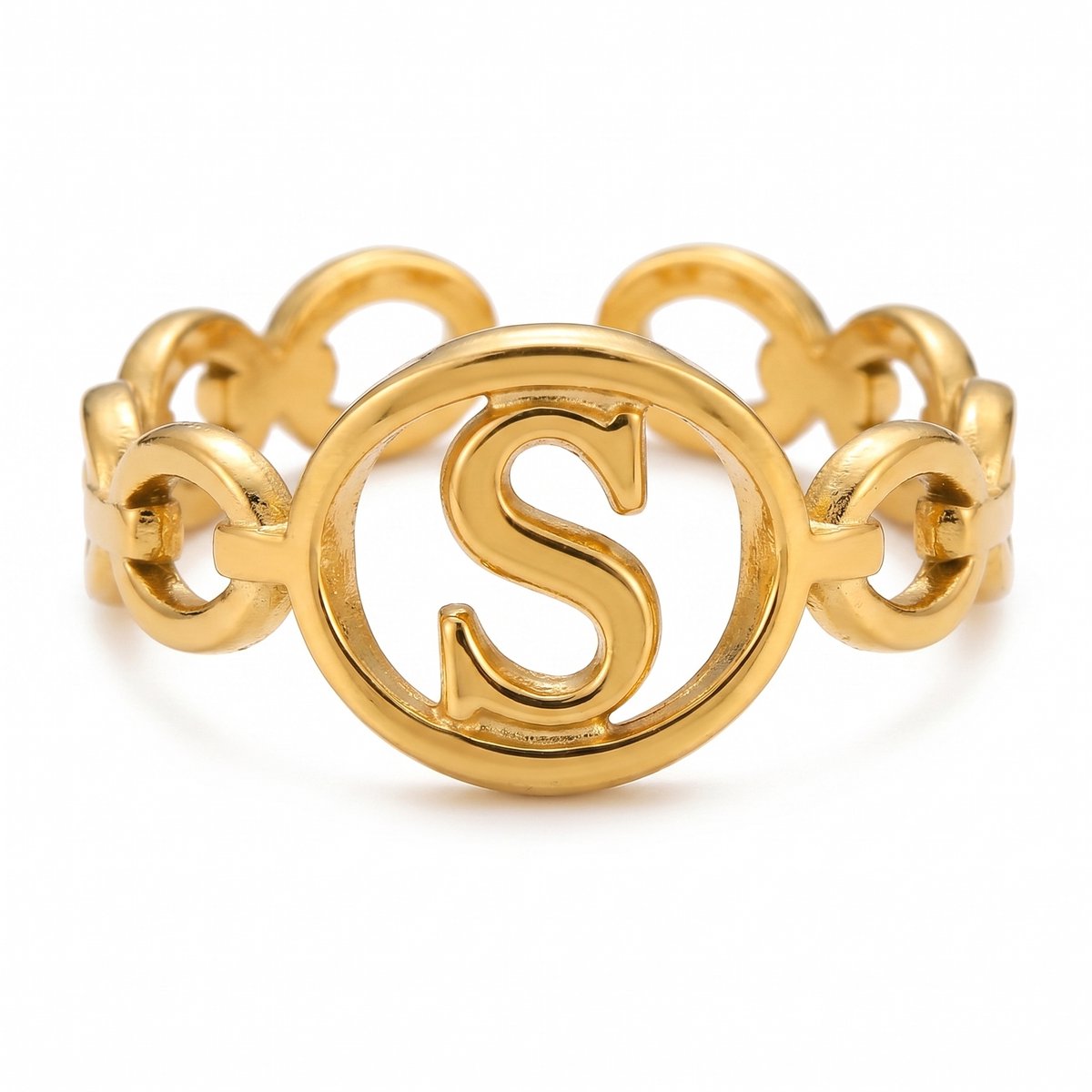 Lundholm Quincy letter S ring goud PVD verstelbare naam ring