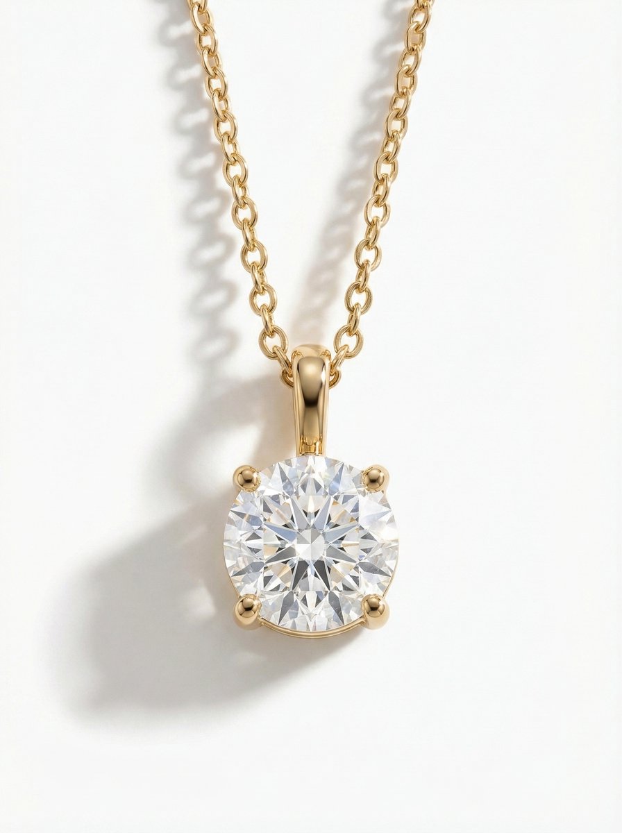 Lundholm Rosalie ketting met grote ronde zirkonia hanger, goudkleurige stainless steel ketting