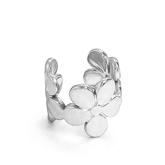 Lundholm Sandy earcuff dames zilverkleurig – bloemenpatroon, stainless steel