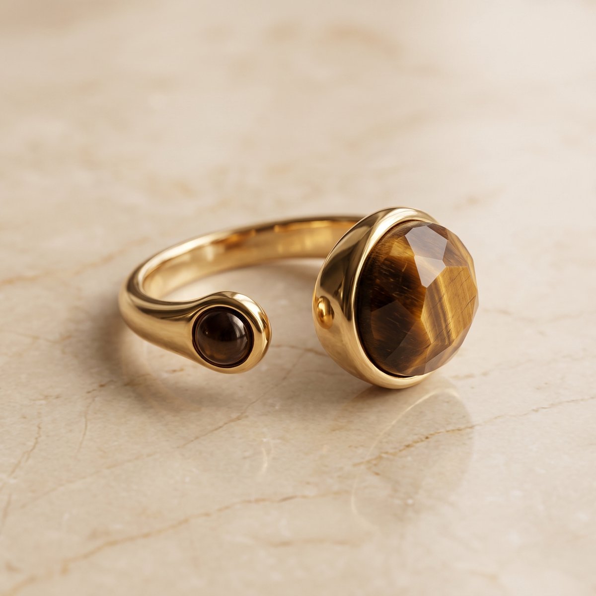 Lundholm Sophia verstelbare ring met tijgeroog goudkleurig