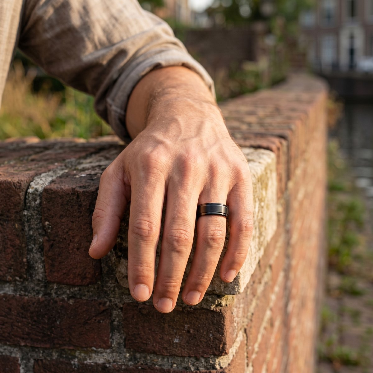 Lundholm Torsten heren ring goud detail - matte middenbaan glanzende randen