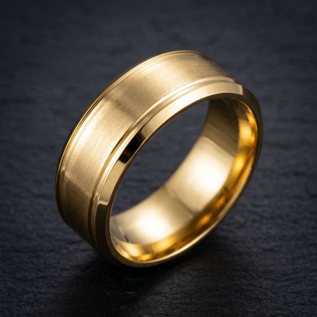 Lundholm Torsten heren ring goud zijaanzicht - brede stainless steel ring