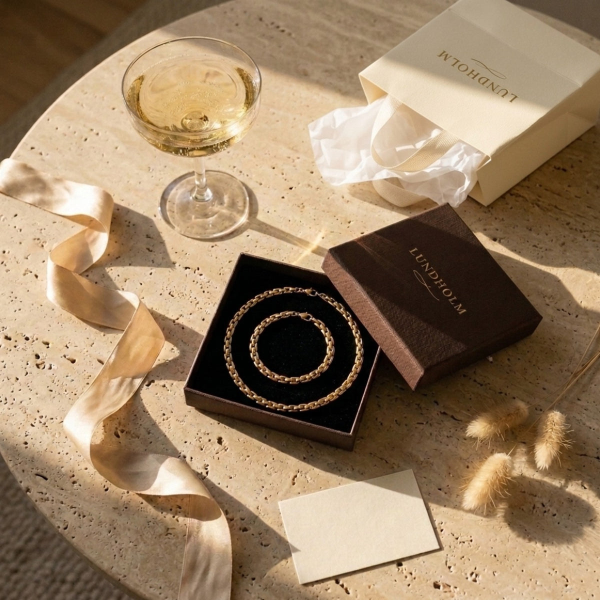 Vendela – Schmuckset Kette und Armband mit flachen Gliedern