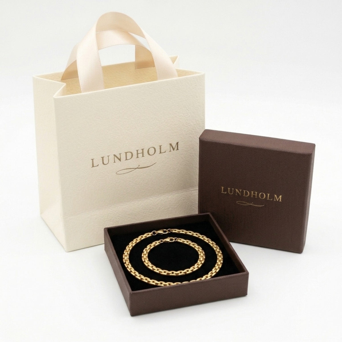Vendela – Schmuckset Kette und Armband mit flachen Gliedern