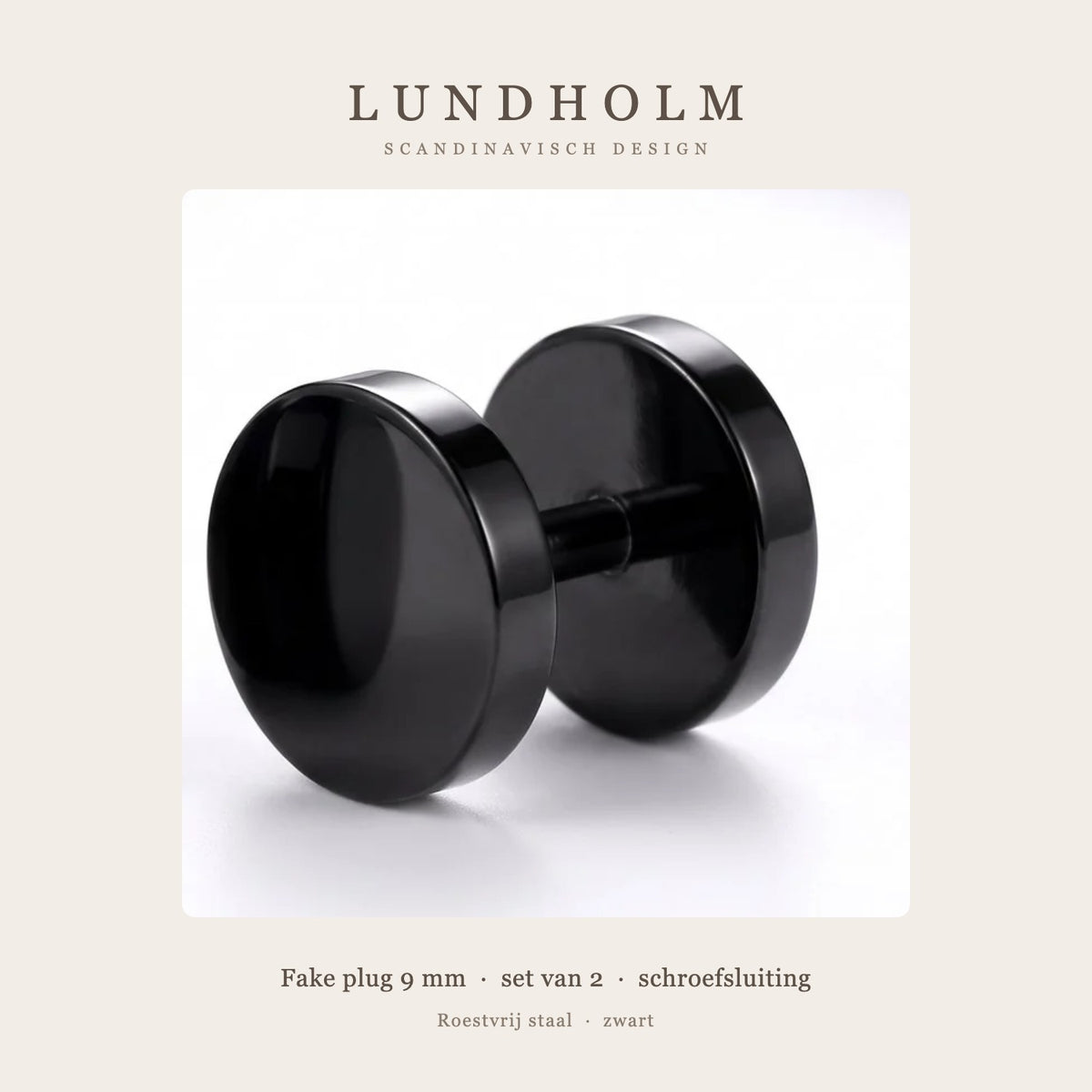 Lundholm Vidar fake plug 9 mm heren zwart detail met schroefsluiting