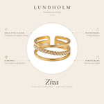 Lundholm Ziva ring goud – verstelbaar, waterproof en hypoallergeen, one size