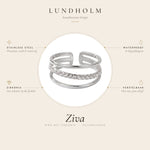 Lundholm Ziva ring zilver – verstelbaar, waterproof en hypoallergeen, one size
